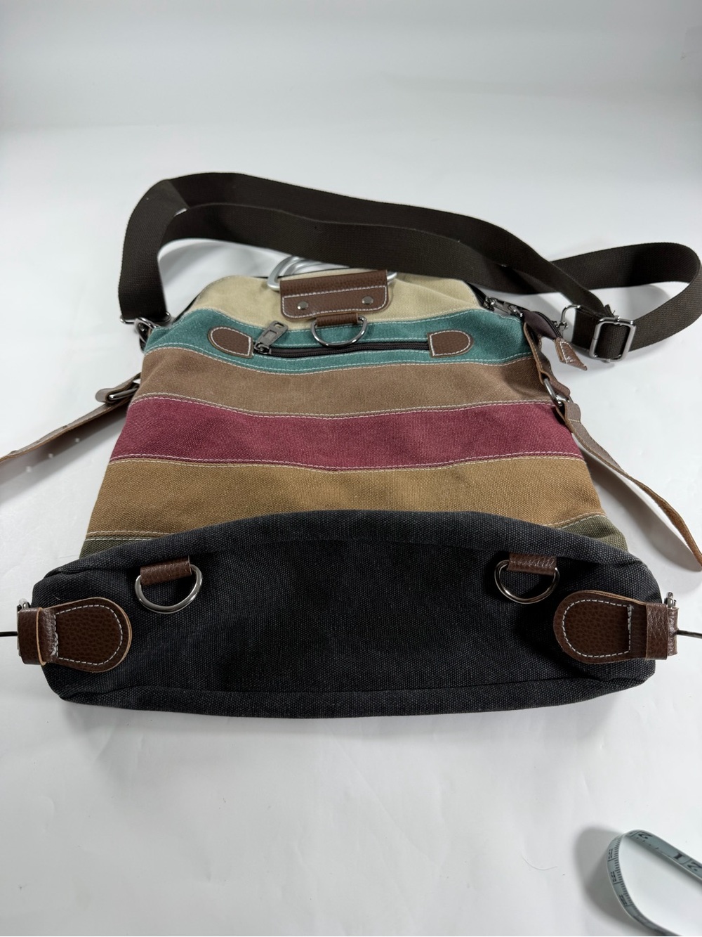 MANJIANGHONG Striped Heavy Canvas Convertible Backpack Tote Crossbody Travel Bag - Picture 10 of 11